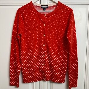 Lands' End Women’s Sz Small Red + White Polka Dot Button Down Cardigan Sweater